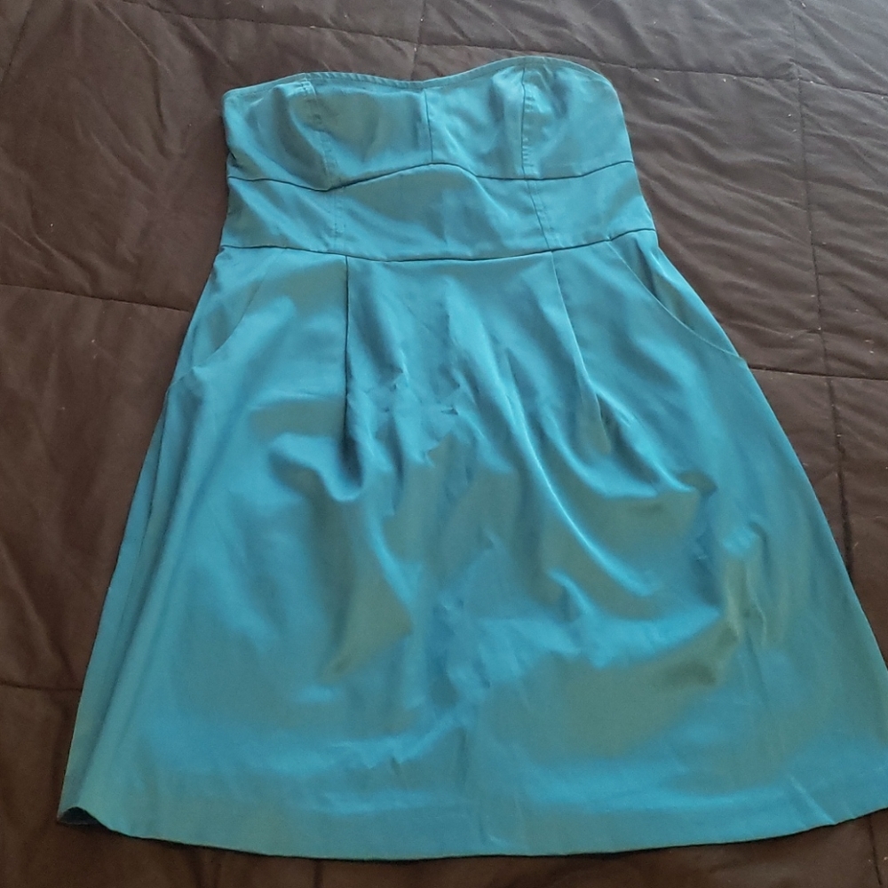 Teal Strapless Mini Cocktail Dress w/Pockets!
